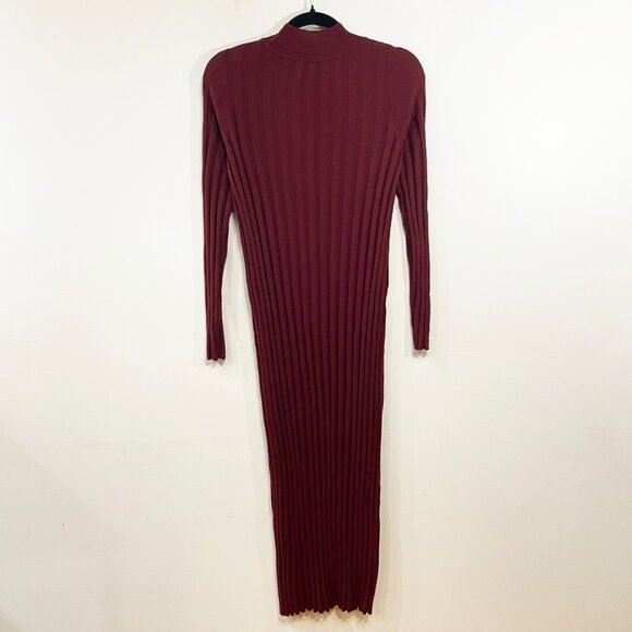 EUC Sezane Katrina Merino Wool Ribbed Mock Neck Midi Dress Burgundy Medium - Picture 4 of 8